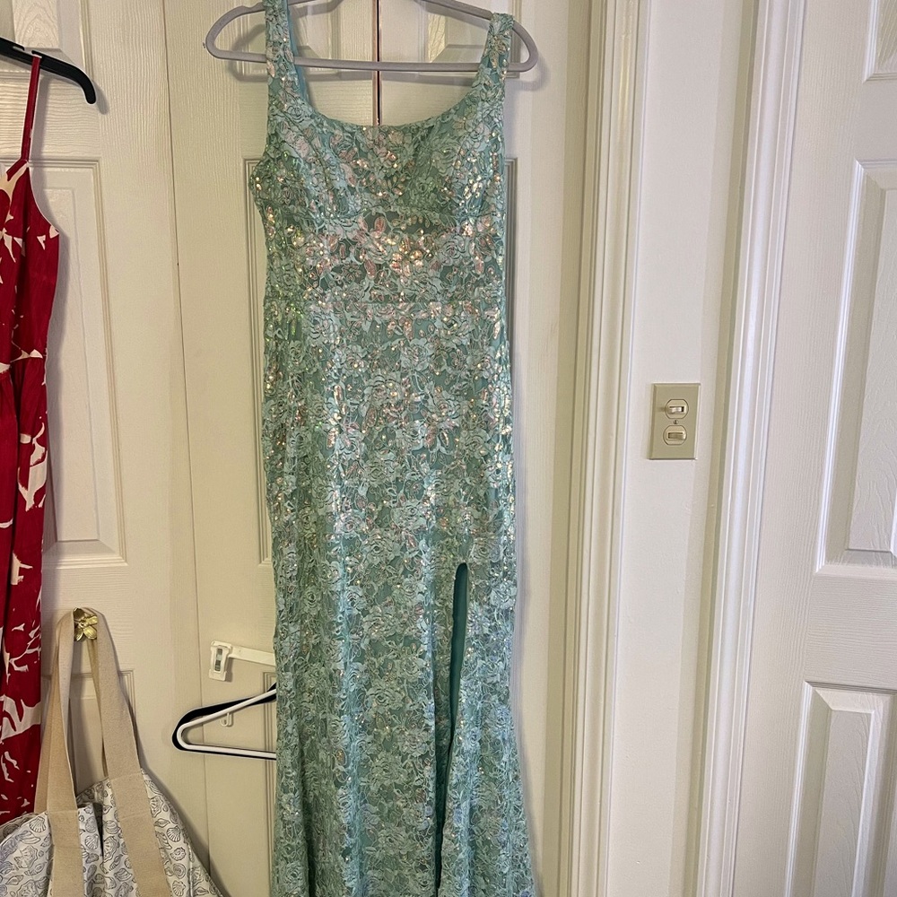 Elegant blue-green Sequin Gown